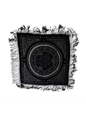NWT Carucci Vintage Silk Burnout Velvet Piano Fringe Square Wrap Black Witchy